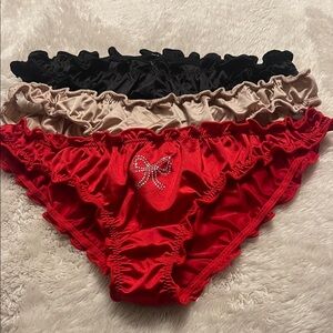 Rampage Satin Ruffle Bikini Panties - Red, Beige, Black
